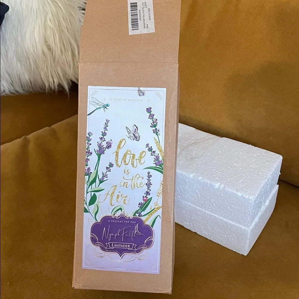 NymphFable Hand Painted Wine Glass Purple Lavendar & Dragonfly New In Box